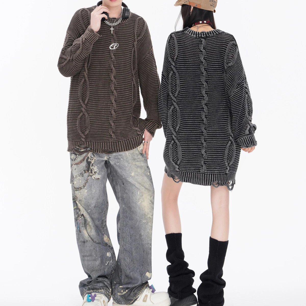 Свитер Cleanfit Y2k для мужчин и женщин с рваным подолом твист однотонный Повседневный