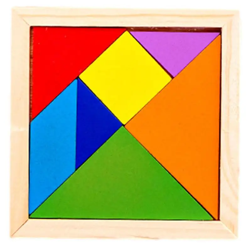 Wooden Tangram 7 Piece Classic Jigsaw Puzzle Colorful Square IQ Game Brain Teaser Intelligent Educational Toys For Kids Age 4-8