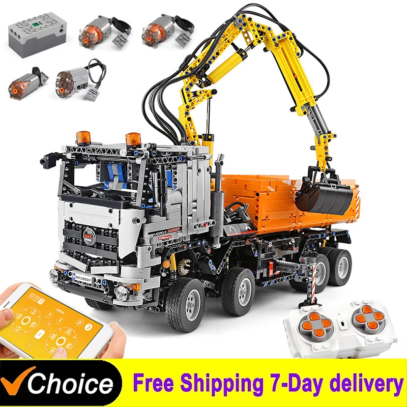 Фото MOLD KING 19007 MOC Технический автомобиль Приложение RC Грузовик Моторизованный автомобиль Строительные блоки Кирпичи Сборка игрушек Рождественский подарок для детей №1