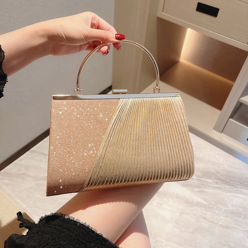 

2022 New Women Fold Evening Clutch Bags Banquet Patchwork Wallets Purse Mini Party Shoulder Bags Gold Handbags Drop Shipping