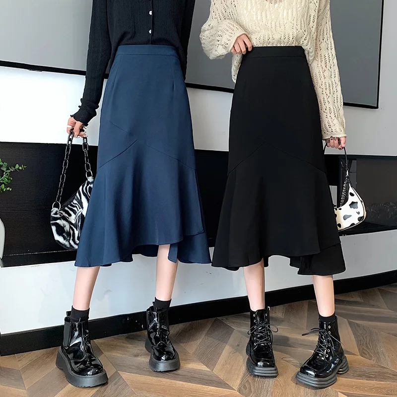 

Юбка-годе средней длины для молодых женщин, черная офисная трапециевидная юбка с высокой талией, RXHBSQ720, Осень-зима 2022