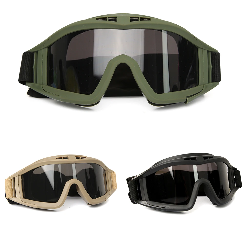 Airsoft Tactical Goggles 3 Lens Black Tan Green Windproof Dustproof Motocross Motorcycle Glasses CS Paintball Safety Protection