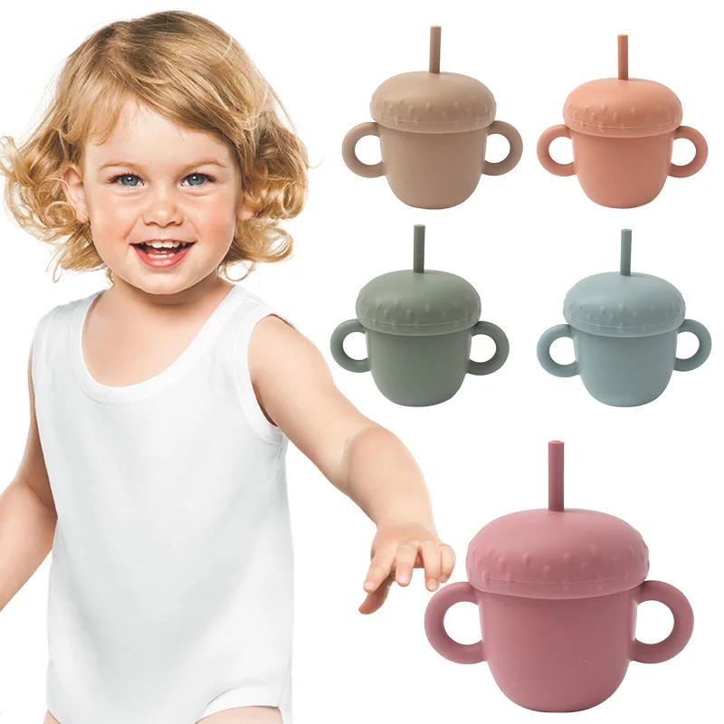 

Silicone Baby Feeding Cup Mugs with Handle Child Water Snacks Bottle LeakProof Learn To Drink Cup for Kids Sippy Cup Drinkware