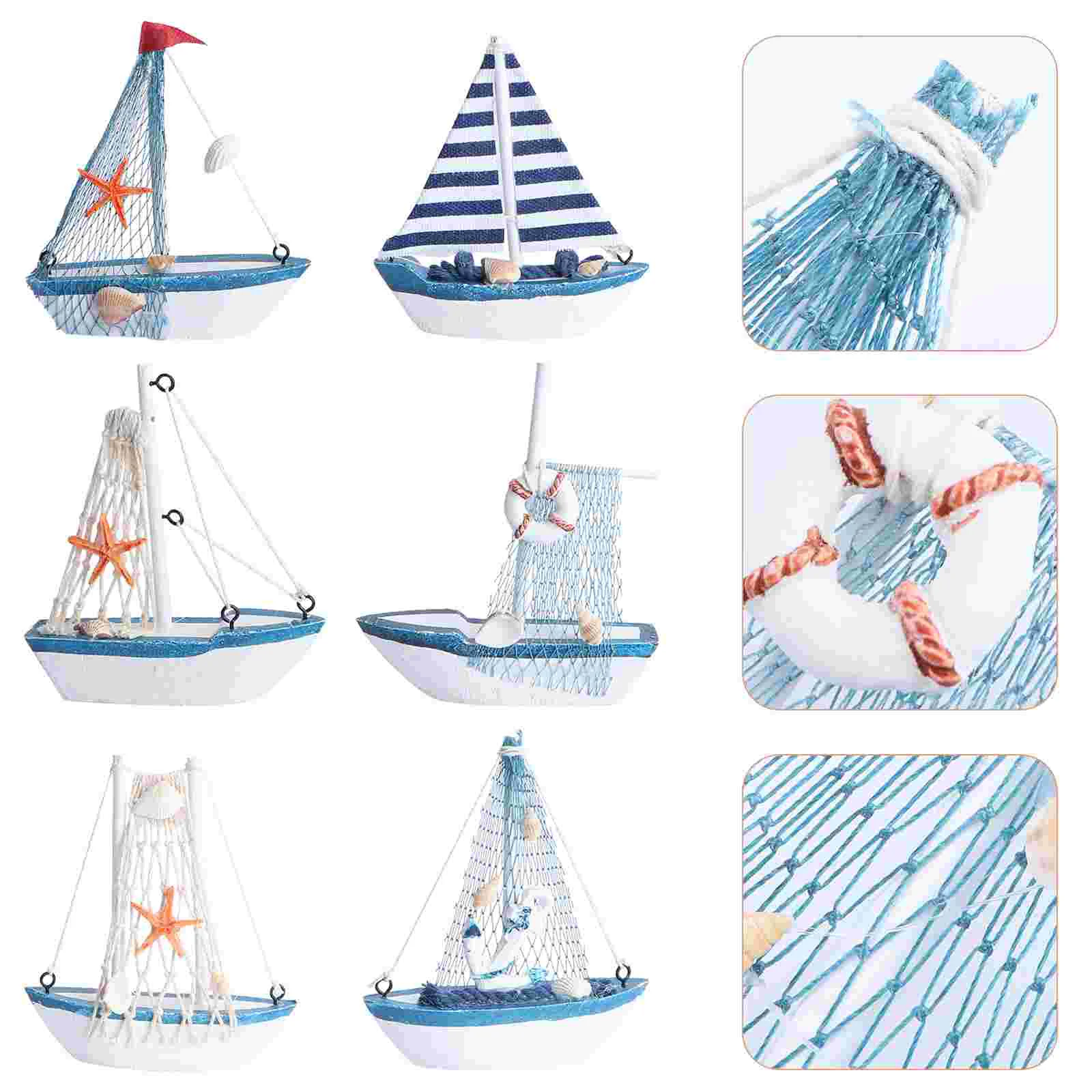 

6 Pcs Boat Model Sailboat Models Mediterranean Style Wooden Ship Desktop Ornament MDF Child
