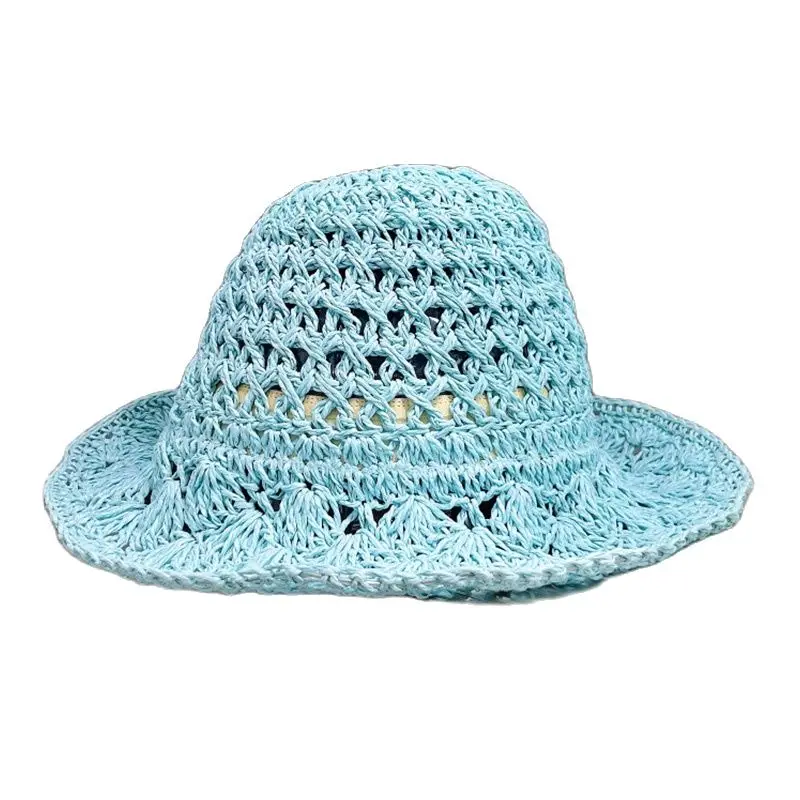 

Fashion Women's Foldable Straw Hat Summer Hand Knitted Hat Bucket Hat Big Bow Curly Sun Hats Outdoor Upf50+ Q332
