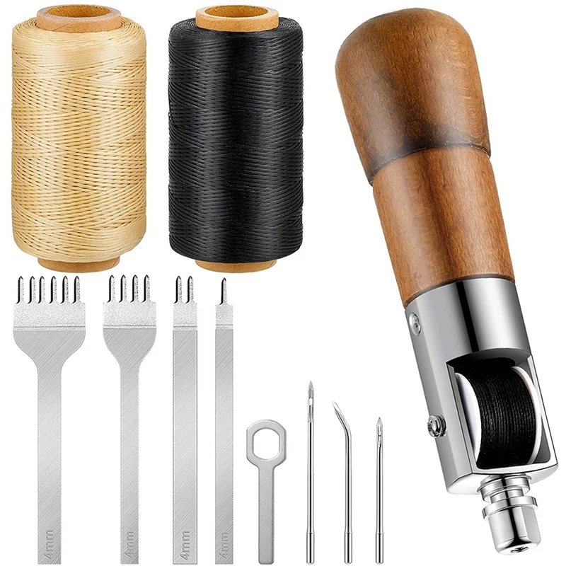 

Leather Sewing Awl Kit, Stitching Leather Craft Awl With Needles,DIY Lacing Stitching,Chisel Leather Sewing Waxed Thread