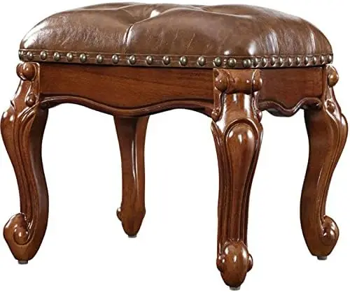 

Foot Stool Leather Ottoman Foot Rest Wooden Footstool Faux Upholstered Footrest For Living Room 15 3/4 X 13 X 12 1/2"H Brown