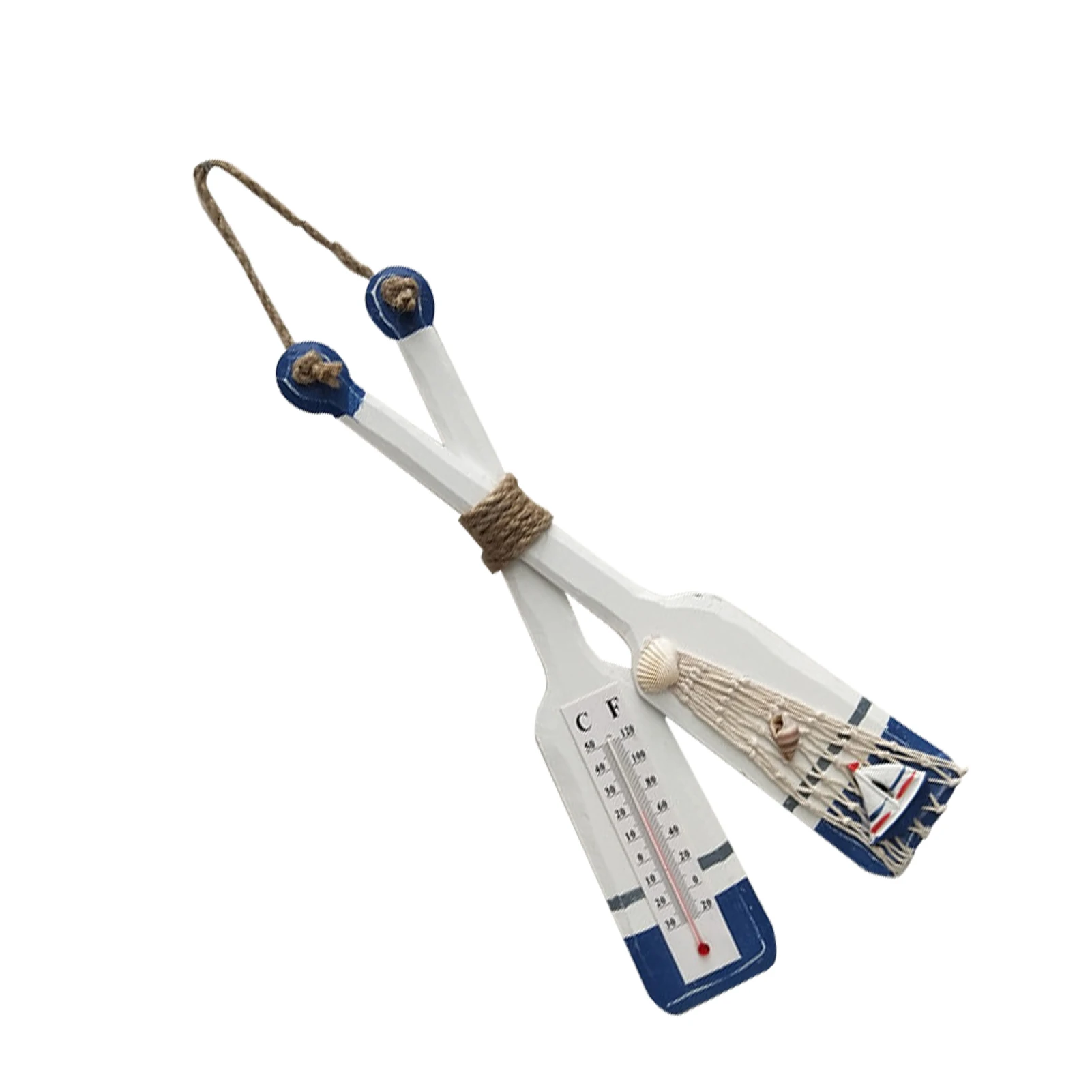 

Весло для украшения стен, дерево, весло для украшения стен, дерево, весло, украшения с веревочным крючком, синий и белый дизайн, веревочный га...