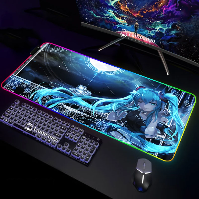 

Xxl коврик для мыши Hatsunes-Mikus, большой Настольный коврик, настройка игровых аксессуаров, большой коврик для мыши на рабочий стол, задняя подсветка, коврик для мыши