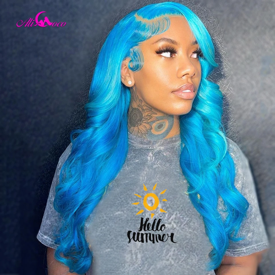 

Blue Body Wave Lace Front Human Hair Wigs Pre-Plucked Ali Coco Hair Straight 13x6 Lace Frontal Wig For Women Remy Hair Wig