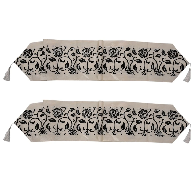 

2X Fashion Accessories Flower Tablecloth Table Runner Tables Cloth Wedding Kitchen Utensils Christmas Home Decor (Beige)