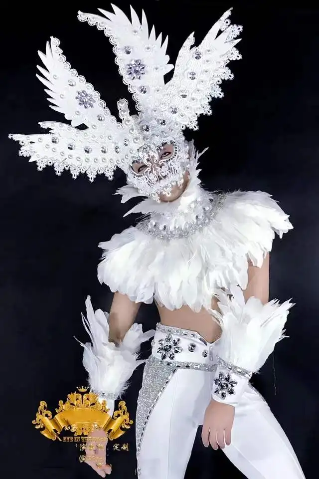 

Halloween party cosplay dance suit White feather angel Male god goddess costume Senior luxury mysterious Boy Man costumes