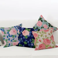 beautiful flower linen cushion cover solid color background big peony flower graphic sofa bed pillowcase home decor wholesale