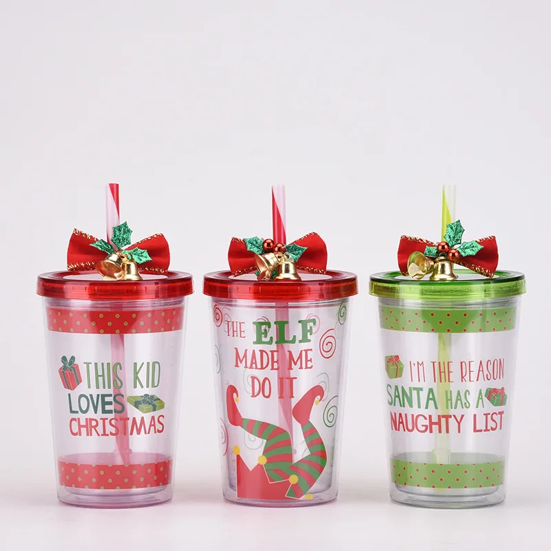With Straw Bell Christmas Gift  Water Bottle For Kids