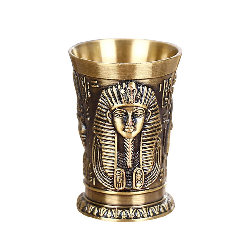 50ML Vintage Metal Egyptian Wine Glass Pharaoh Tut Engraving Goblet Cocktail Whiskey Bar Cup Water Glass Bar Home Decor images - 6