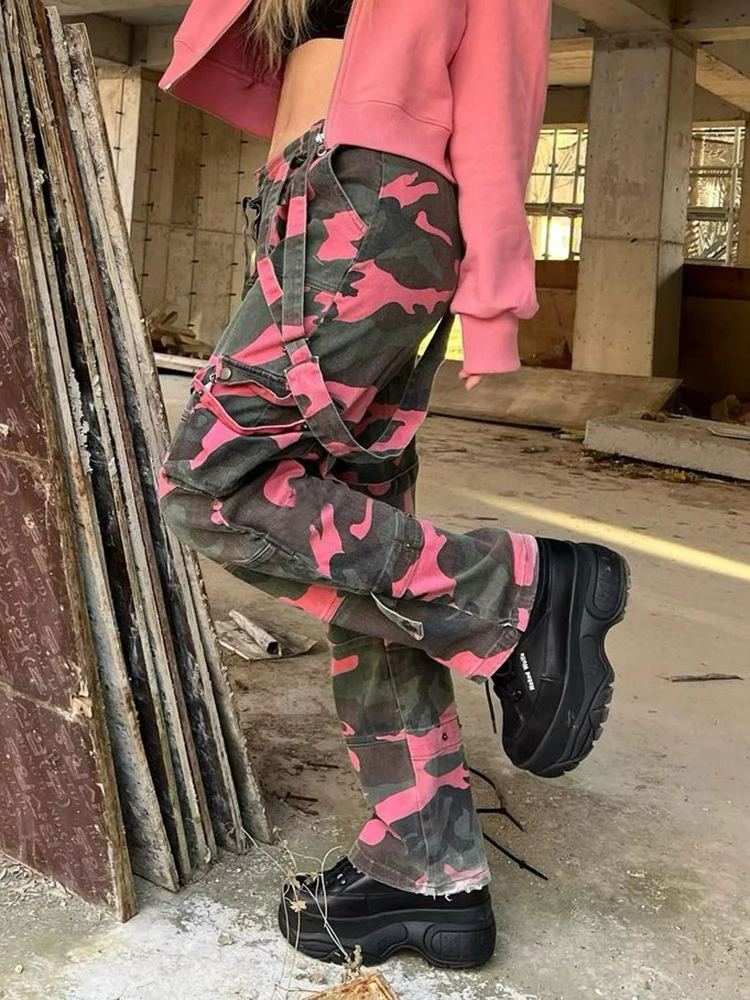 

Camouflage Harajuku Straight Jeans Streetwear Chic Fashion Y2K Denim Pants Casual Aesthetic 90s Women Trousers