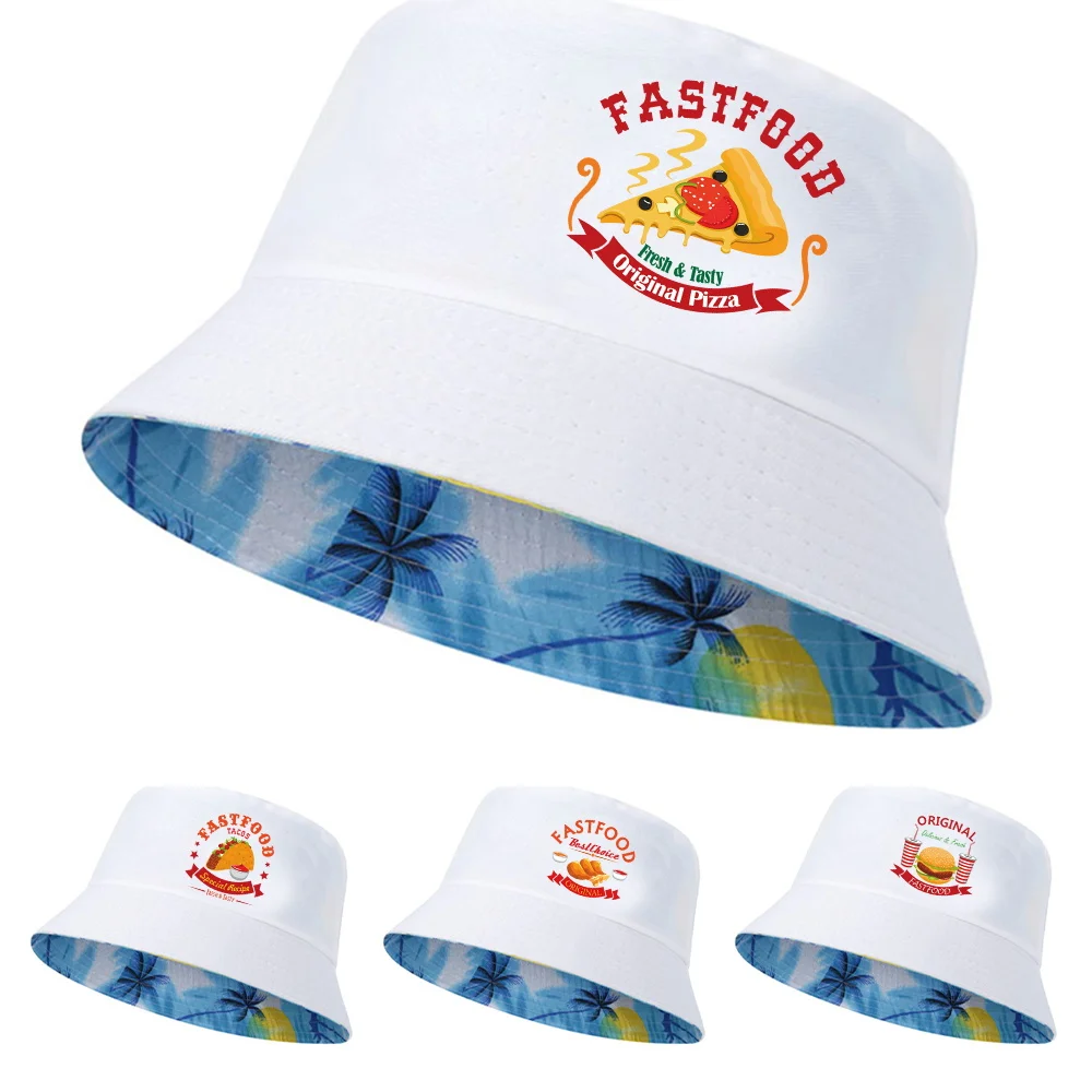 

Fisherman Hat Reversible Hawaii Korean Sun Protect Hats Summer Casual Beach Sun Hats Food Print Wear Hiphop Bucket Cap Men Women