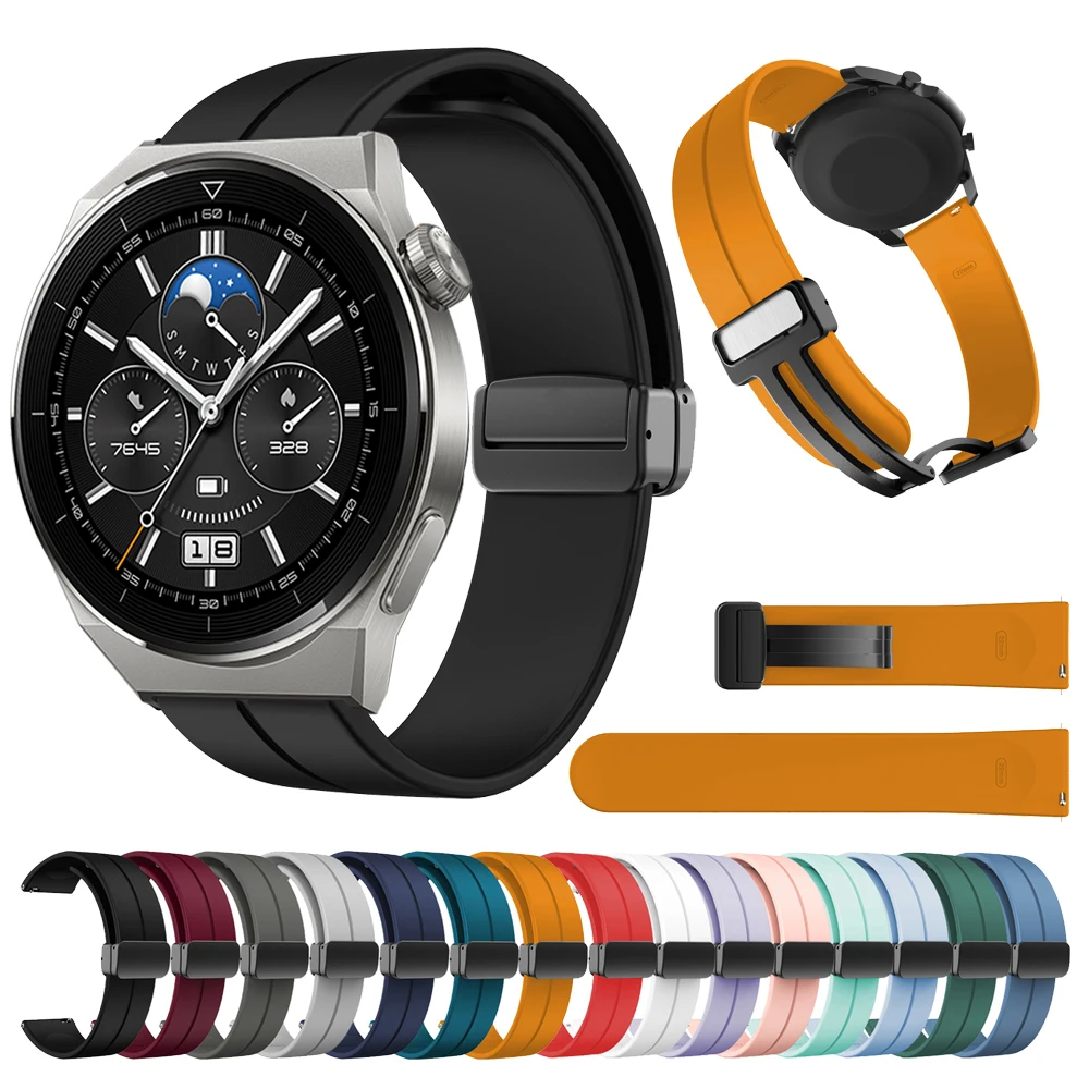 

20mm 22mm Strap For Samsung Galaxy watch 4/5 pro/classic/gear s3/active 2 Sport Silicone Magnetic Buckle Huawei GT 2 2e 3 bands