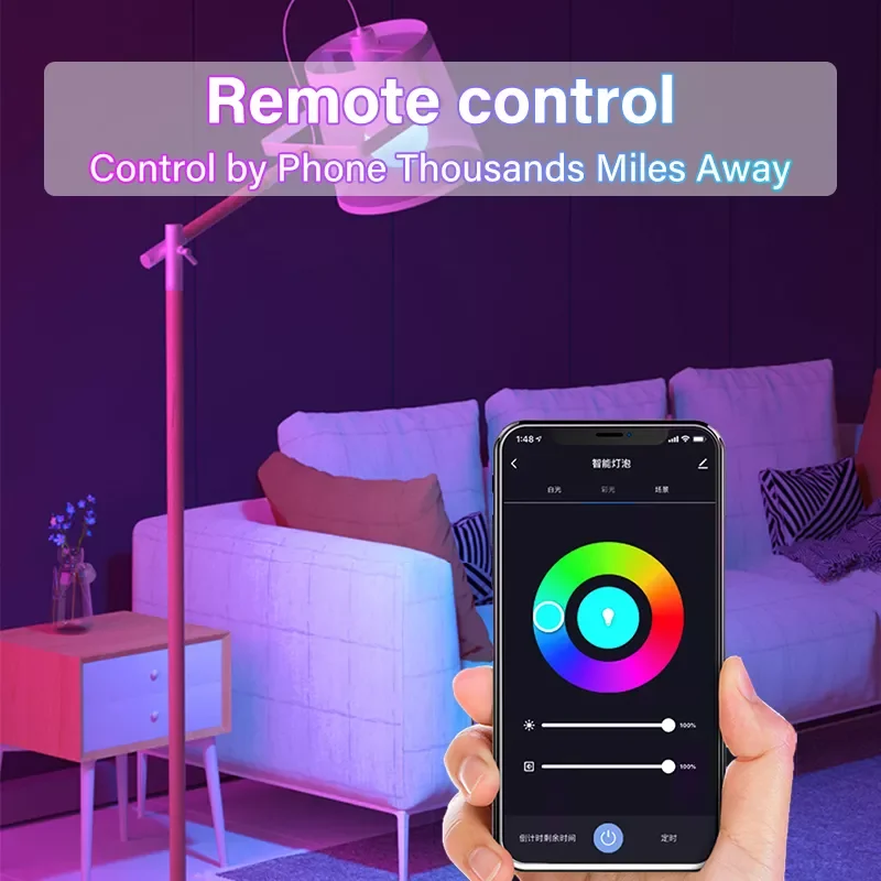 Фото Умный светильник B22 E26 E27 с Wi-Fi, 15 Вт, светодиодный RGB-светильник, работает с Alexa/Google Home, 85-265 в, RGB + белый, с регулируемой яркостью, с функцией тайм... №5