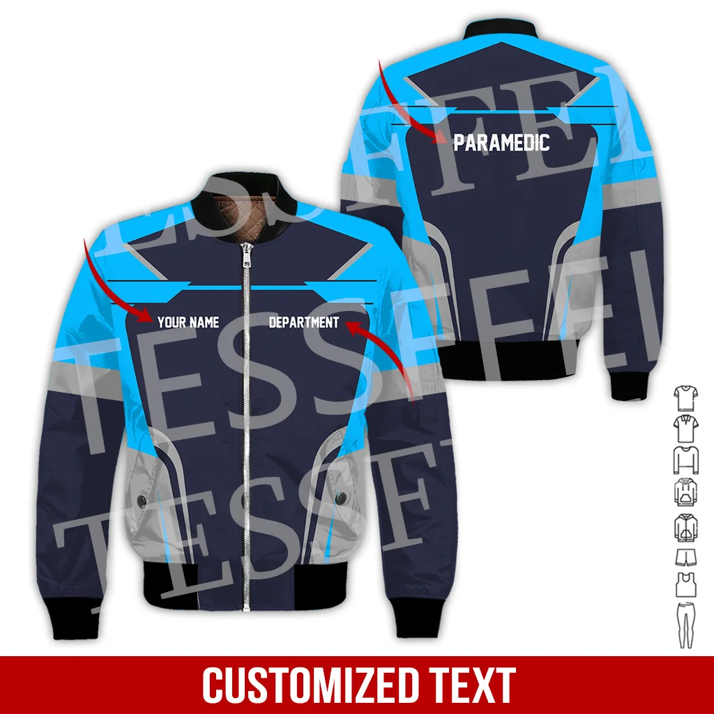 Custom Name Cosplay EMS EMT Medical Paramedic Nurse Worker Retro 3DPrint Harajuku Winter Windbreaker Warm Coat Bomber Jacket W