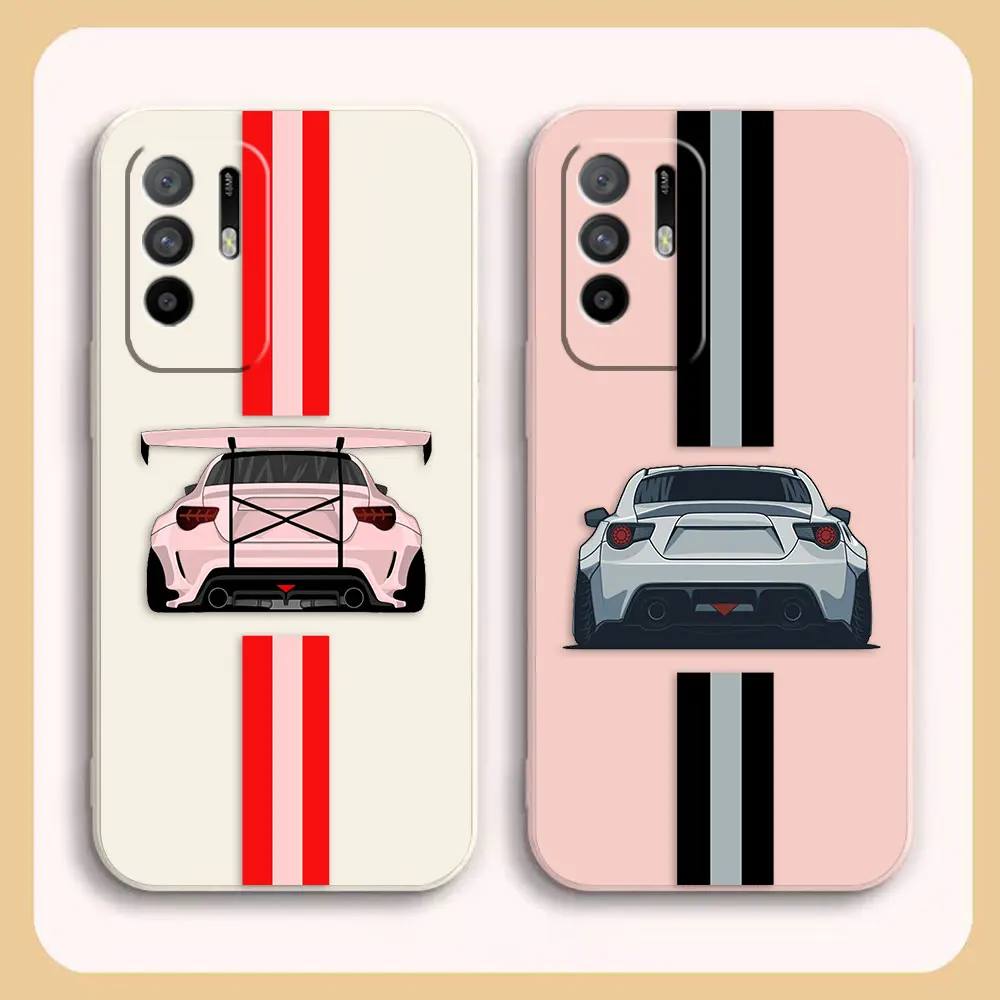 

Case For OPPO A52 A54 A55 A57 A59 A72 A73 A74 A91 A93 A92S A93S A94 A95 A96 4G 5G Case Funda Cqoue Shell Pink Silver Sports Car