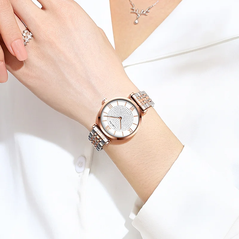 

Роскошные женские кварцевые наручные часы с фианитами, из нержавеющей стали