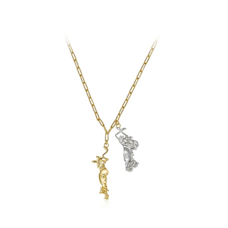 

925 Sterling Silver With 18k Gold Plated Plain Silver Magic Face Neutral Pendant Necklace For Women Men Original Modern Jewelry