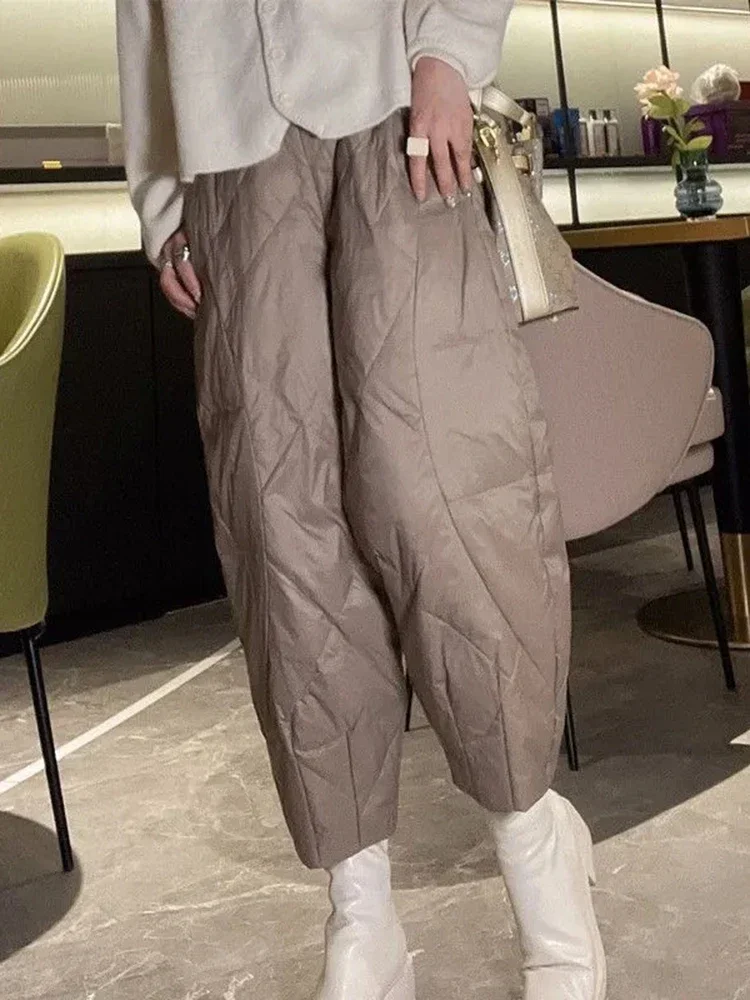 Пуховые теплые женские брюки из хлопка повседневные толстые ветрозащитные