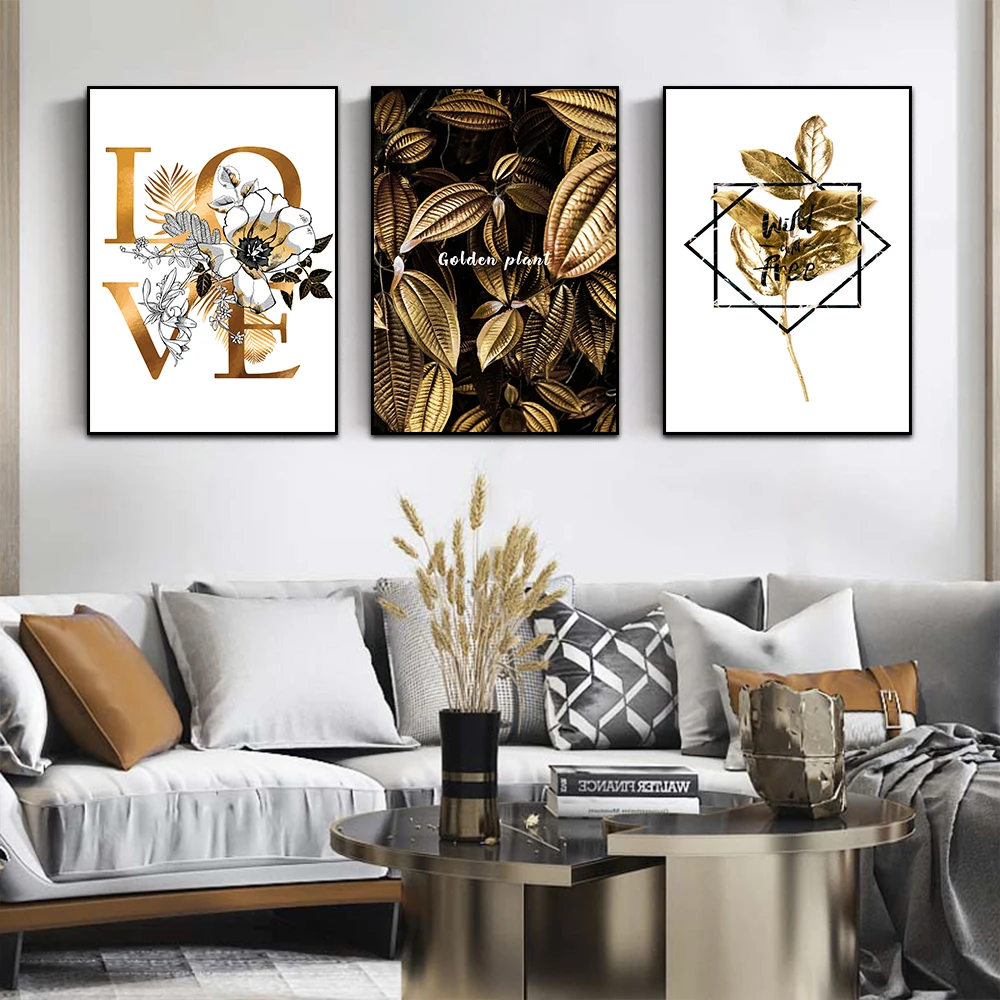 

Golden Plant Canvas Painting Love Nordic Pineapple Love Poster and Prints Wall Art Pictures for Living Room Home Decor No Frame