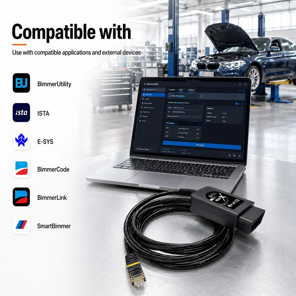 Фото Диагностический кабель OBD2 ENET 2 м для BMW F/G серии – инструмент для кодирования E-SYS ISTA Bimmercode Bootmod3 – с жилами из чистой меди №4