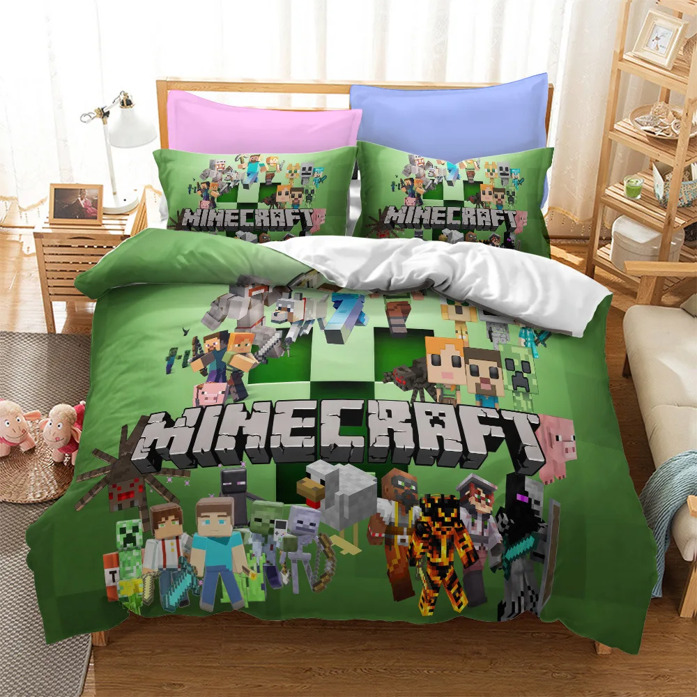 

Minecraft Bedding Set Duvet Cover and Pillowcase Hot Game Pattern Full Size Bed Set Comforter Set for Bedding