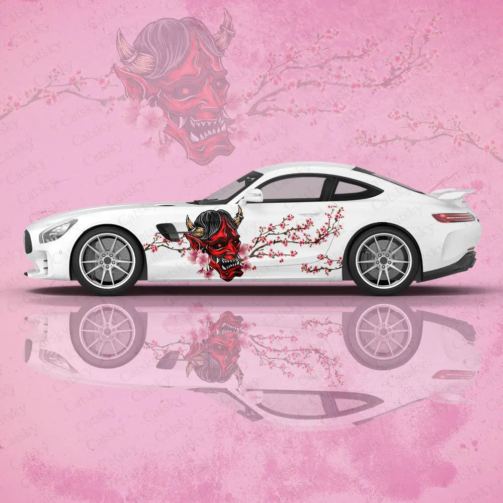 

Маска самурая, цветок гейши, автомобильные наклейки, универсальные Большие окрашенные автомобильные наклейки, левая и правая стороны, графические болезненные автомобильные наклейки