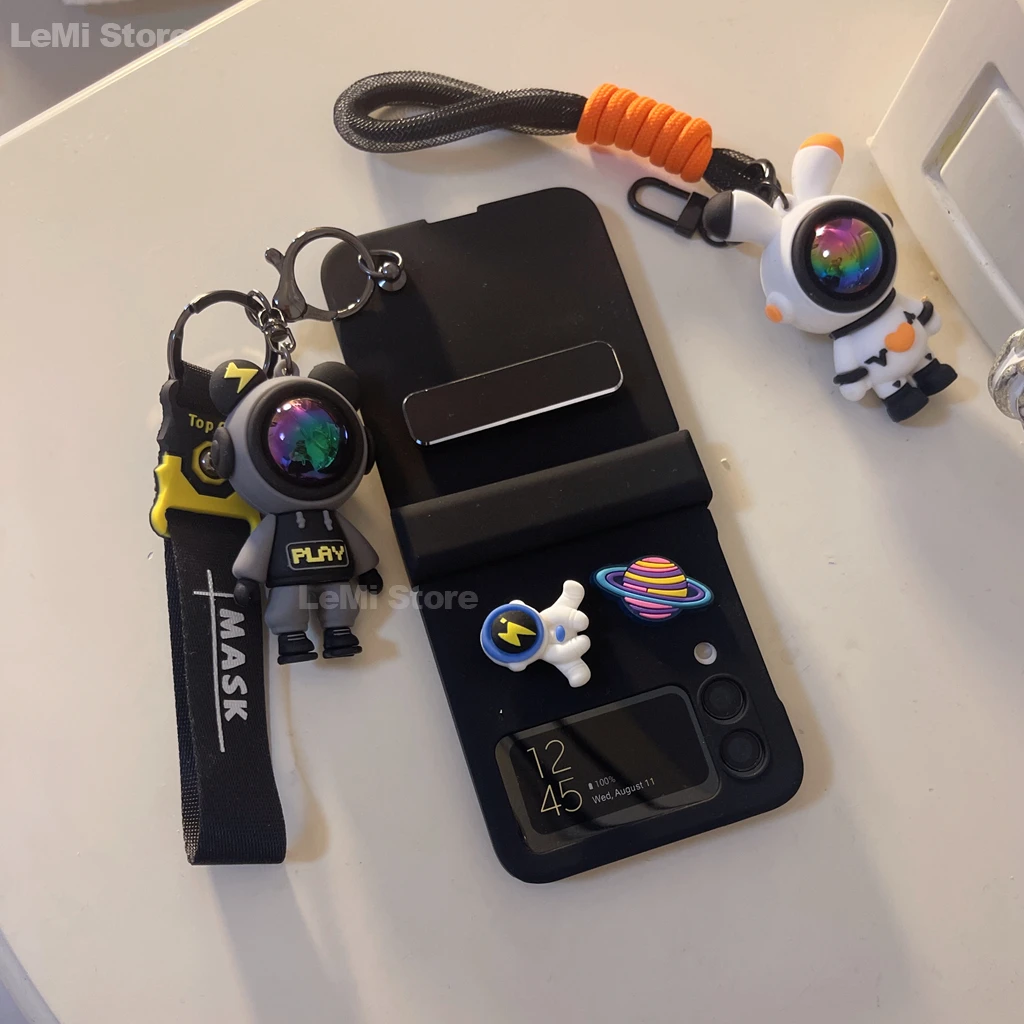 

For Samsung Galaxy Z Flip 4 Rotatable Space Astronaut Mobile Phone Case Metal Bracket Stand Z Flip 3 Hinge Protective Cover