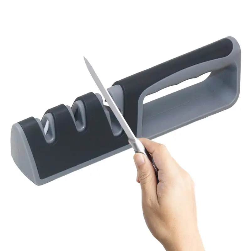 

Эргономичный ручной инструмент для заточки точилка для кухонных ножей 3 в 1, простой в использовании, бытовой кухонный прибор