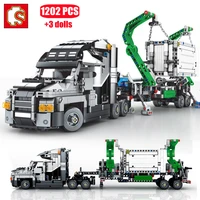sembo city big truck engineering container car buiding blocks technical vehicles figures bricks toys for children birthday gifts