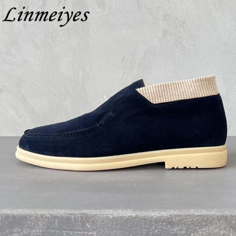 

Hot Sale Casual Shoes Men Cow Suede Slip-On Business Leisured Shoes Outdoors Run Shoes Summer Walk Rome Flat Shoes Men