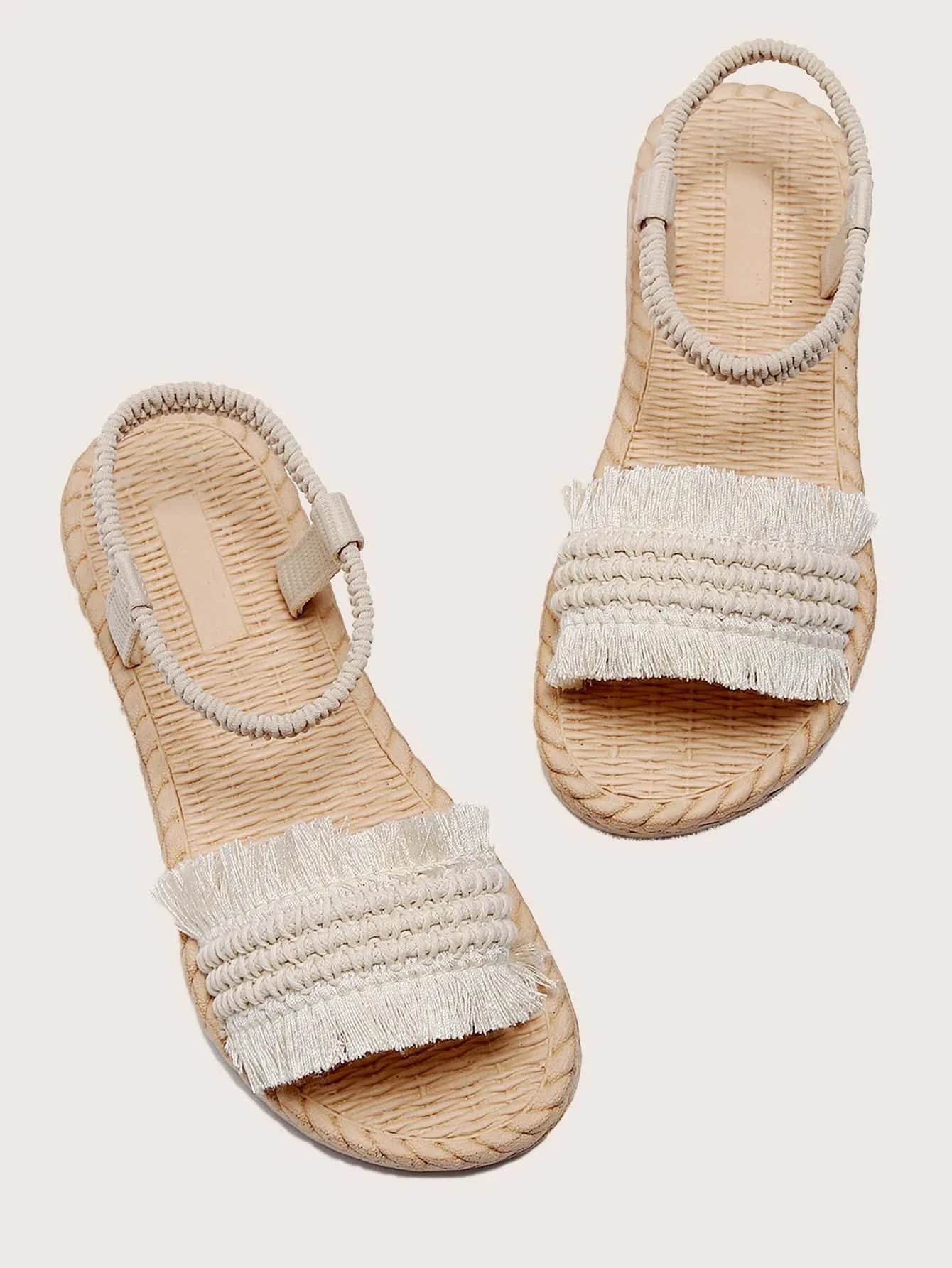 

Fringe Trim Braided Design Strappy Sandals