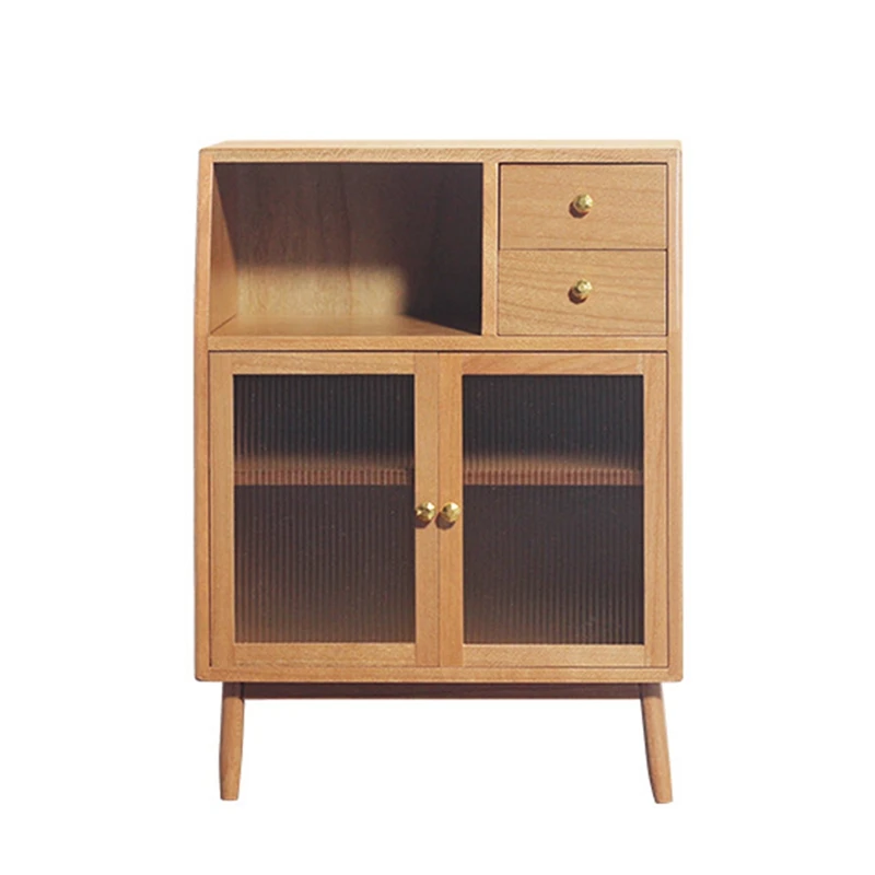 

1 PCS Wooden Cabinet Lockers 1/12 Dollhouse Miniature Simulated Mini Cabinet Dollhouse Furniture Accessories Cherry Wood