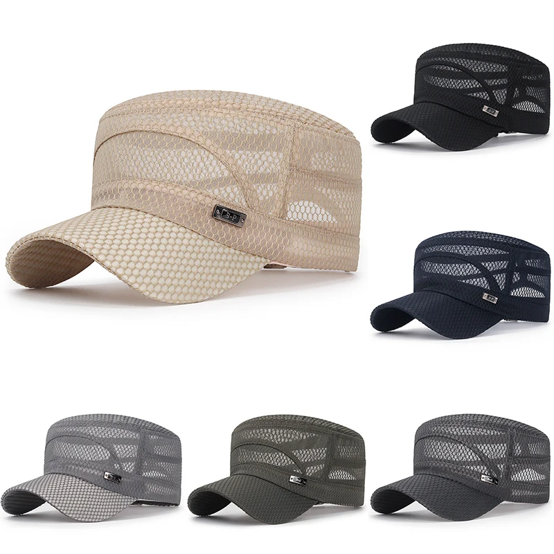 

Stylish Casual Head Cover For Men Adjustable Flat Cap Head Accessories Cap Hollow Out Classic Breathable Men's Flat Top Hat