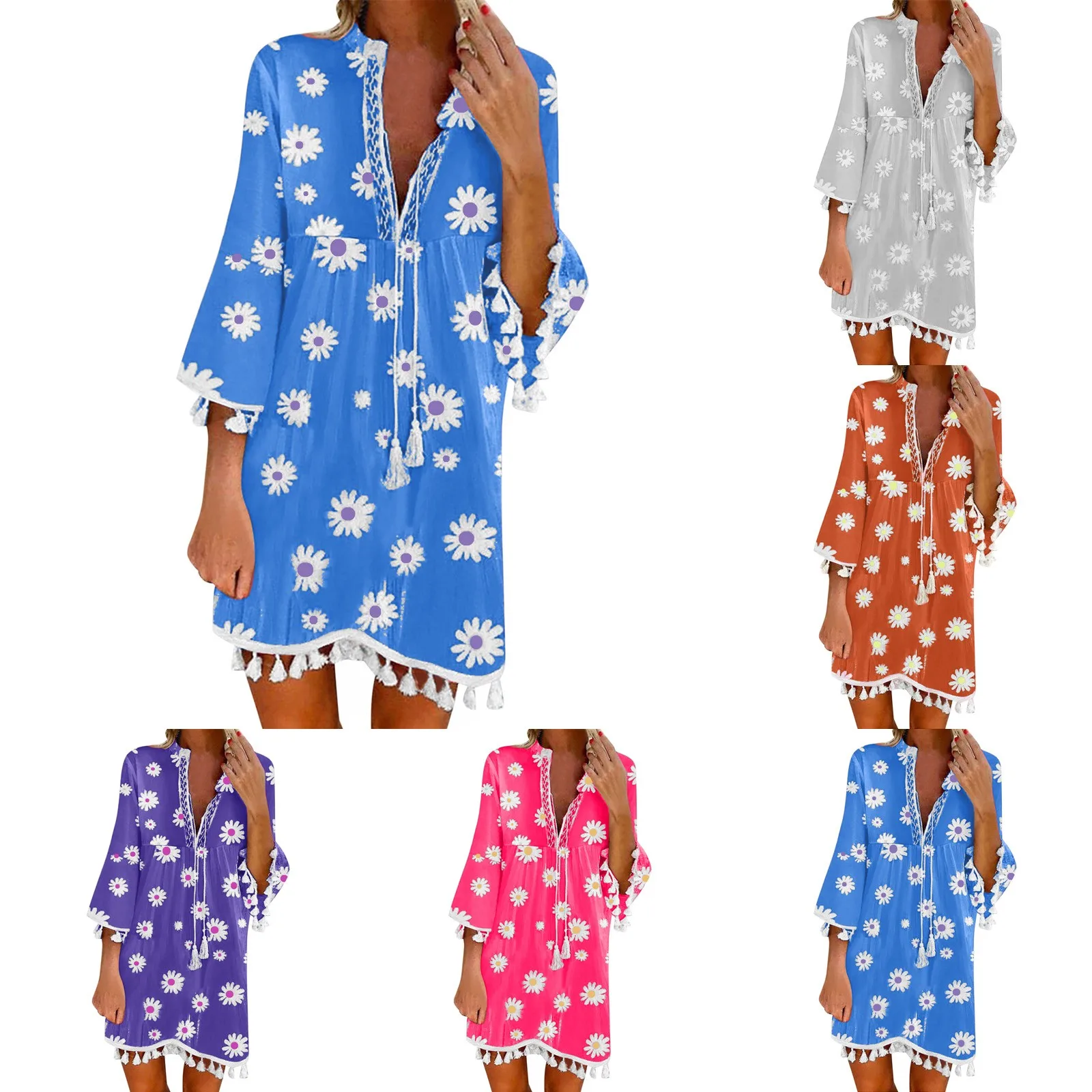 

Women S Summer Dresses Casual V Neck Neck Tie 3 4 Sleeve Floral Print Junior Dresses Prom Bell Sleeve Dresses for Women