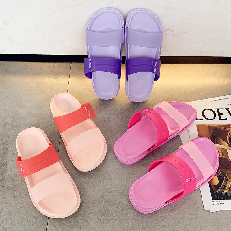 

Fashion Pink Women Slippers Rubber Non-slip Summer Hot Sale Beach Slides Outdoor Ladies Flat Jelly Shoes Zapatillas Casa Mujer