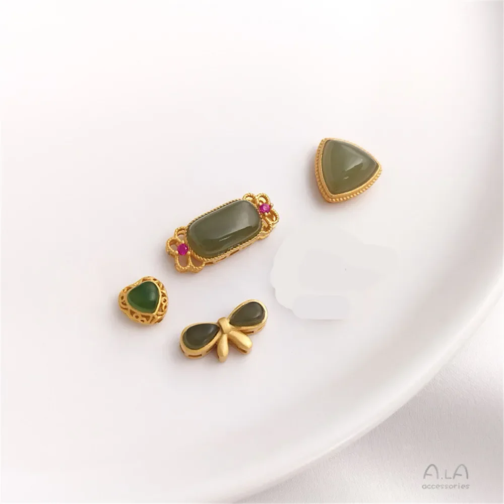 Посеребренная 925 песочное золото прозрачный аква Хотан нефритовый бант клевер