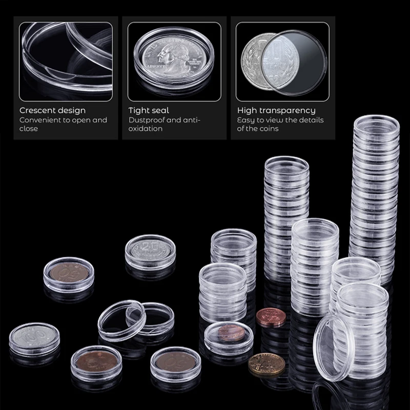 10 Stück 25 Stück 21 mm-38 mm runde Coinning-Halter-Display-Kapseln, Box-Aufbewahrung, transparente Vitrinen, Coinning-Halter – Detail 3