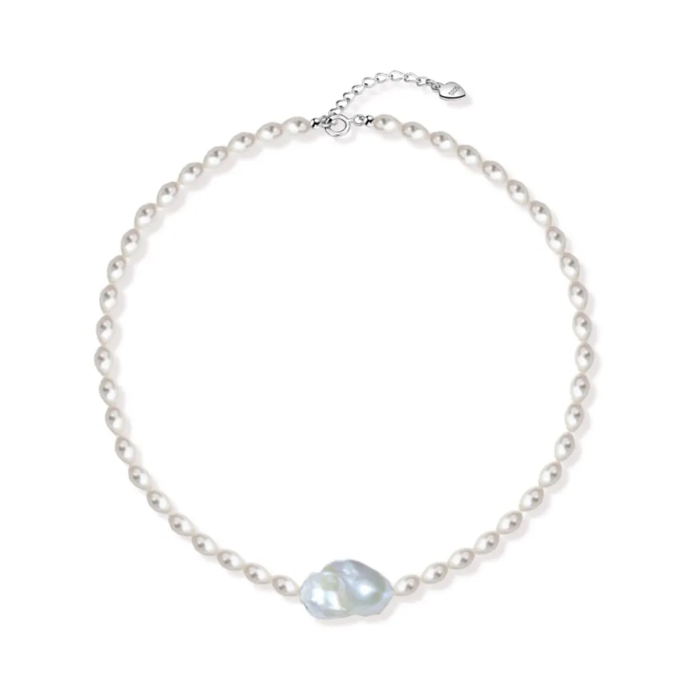 

Silver Necklace Baroque Exotic Pearl Necklace Female Niche Design Collarbone Chain Versatile Temperament Jewelry