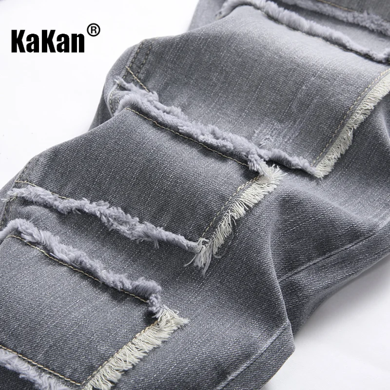 Kakan - New Street Stretch Slim Fit Small Foot Mid Rise Men's Jeans, Personalized  Grey Long Jeans K19-8835
