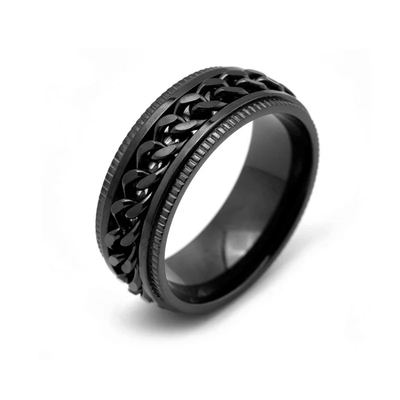 

Men New Chain Turnable Stainless Steel Rings Women Punk Titanium Ring Party Gift Jewelry