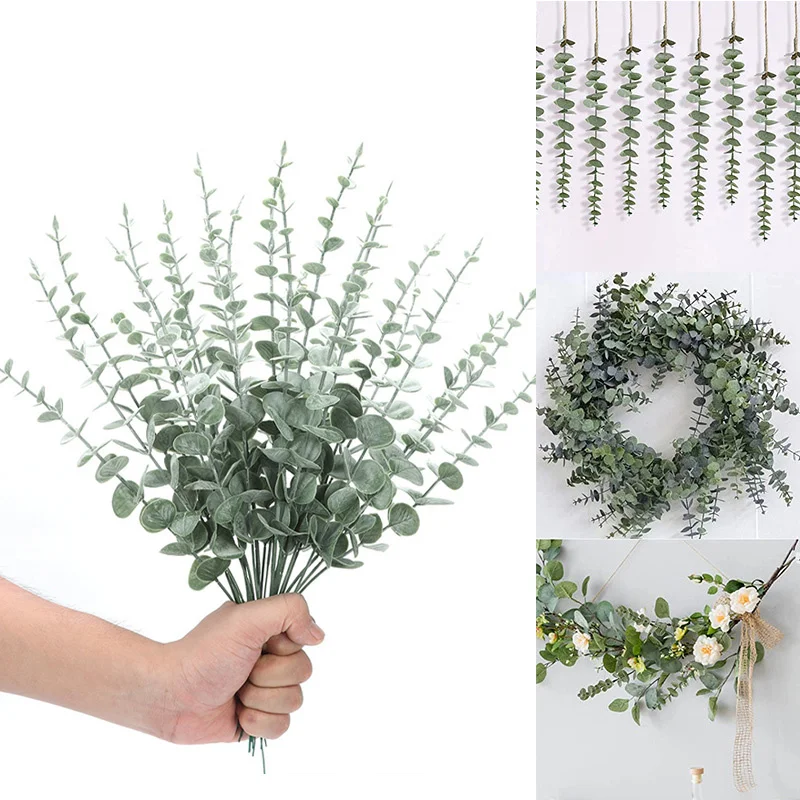 

Plastic Artificial Eucalyptus Leaves Decor Flowers Green Leaf Branch Fake Plant for Wedding Bouquet Centerpiece Table Home Decor