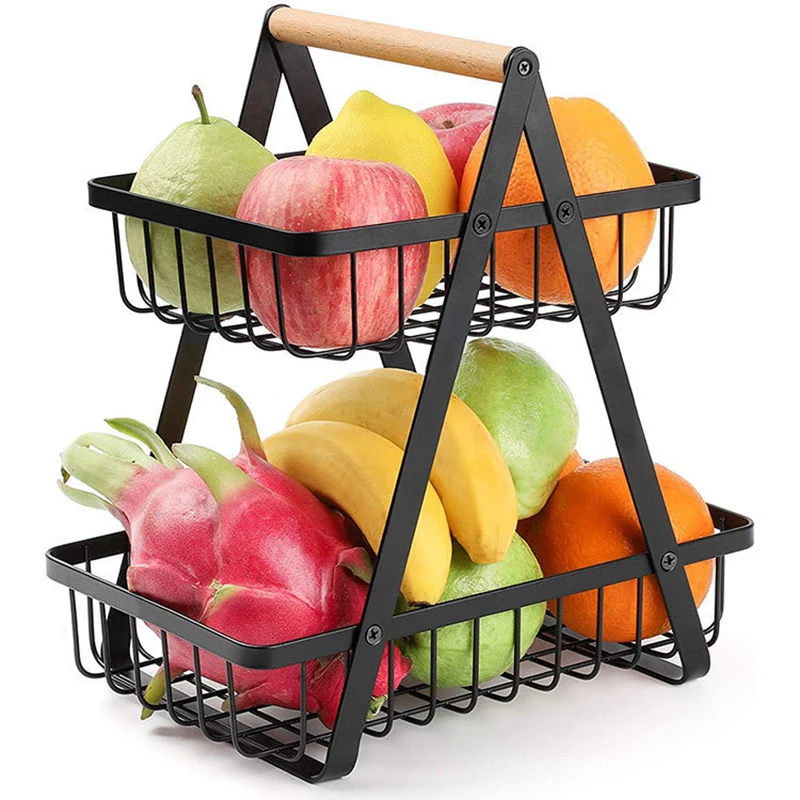 

2-уровневая металлическая корзина для фруктов, съемная полка для фруктов, органайзер для инструментов, корзины для овощей, портативная кухо...