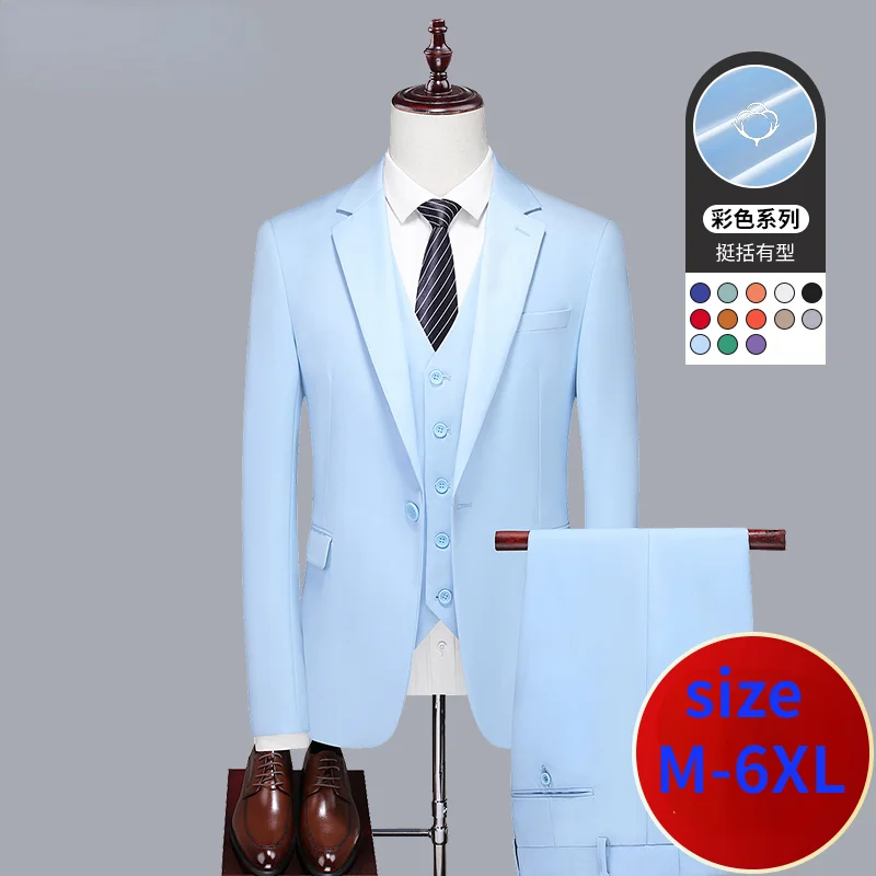 

New Arrival Fashion High Quality Groom's Business Casual Blue Suit Three Piece Men's Spring Summer Size M -2XL 3XL 4XL 5XL 6XL