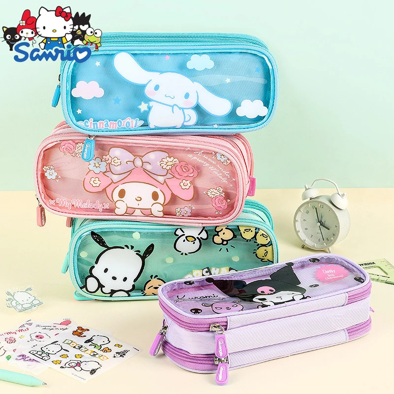 

Genuine Sanrio Cartoon Three Layer Pencil Case Kuromi Melody Pochacco Large Capacity Pencil Case Student Cute Pencil Bag